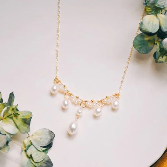 Handcrafted Genuine Freshwater Pearl Necklace Victoria Style Layered Necklace - Picture 2 of 7